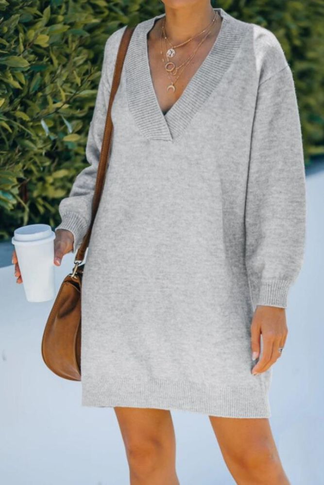 Maternity Pure Color Minimalist Long-sleeve Sweater Dress