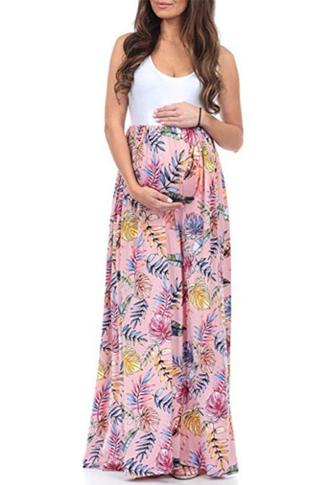 Women's Floral Summer O-Neck Solid Short Sleeve Maternity Breastfeeding Dresses