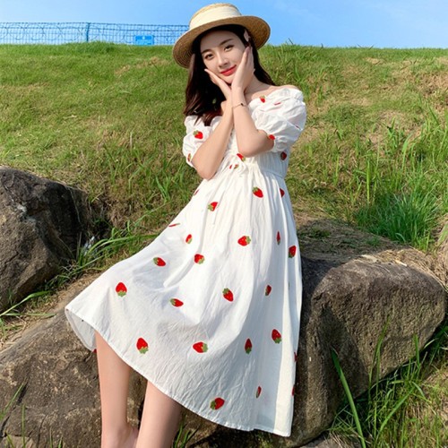 Summer Pregnancy Dress For Woman Plus Size Strawberry Pineapple Embroidery Pattern Maternity Dresses