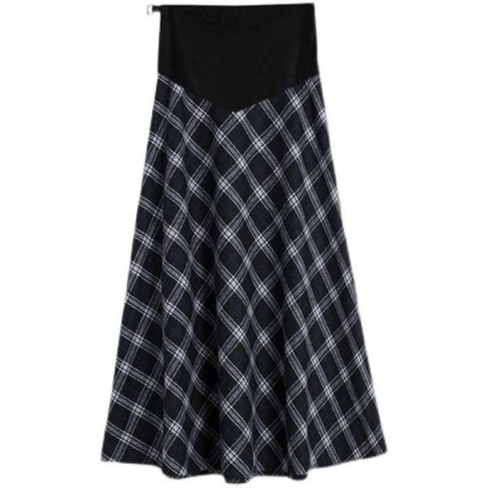 2022 Winter Maternity Skirt Adjustable Waist Preppy Style Pregnant Woman Plaid Skirts Plus Size