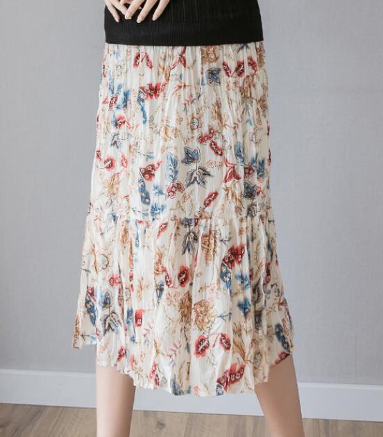 Floral Chiffon Pleated Maternity Skirts Adjustable Belly Skirts