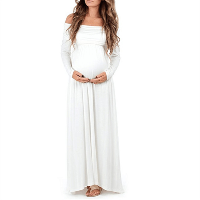 Maternity Off Shoulder Long Sleeve Full Length Dress