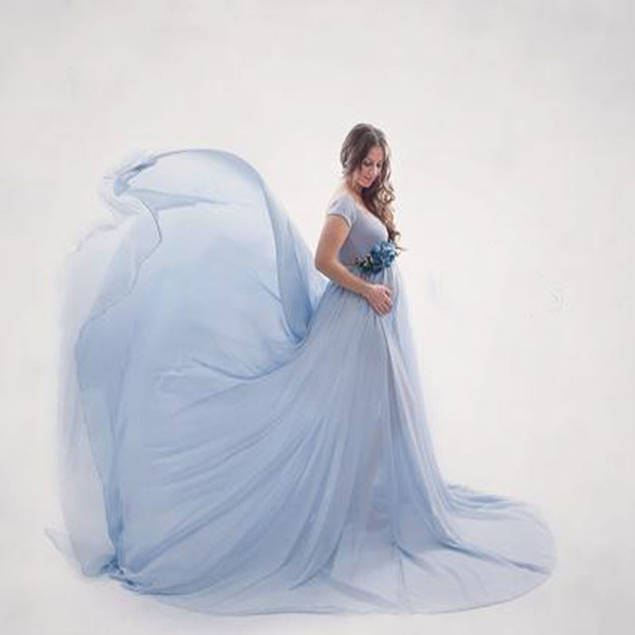 Elegant maternity photograph  shoot sexy V-neck off shoulder dress