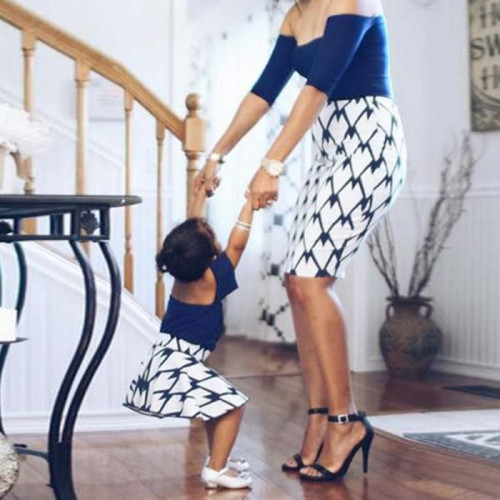 Family Matching Outfits Mother Daughter Dress Clothing Mother Girl Dress Short Cotton Mom And Daughter Dresses Off Shoulder