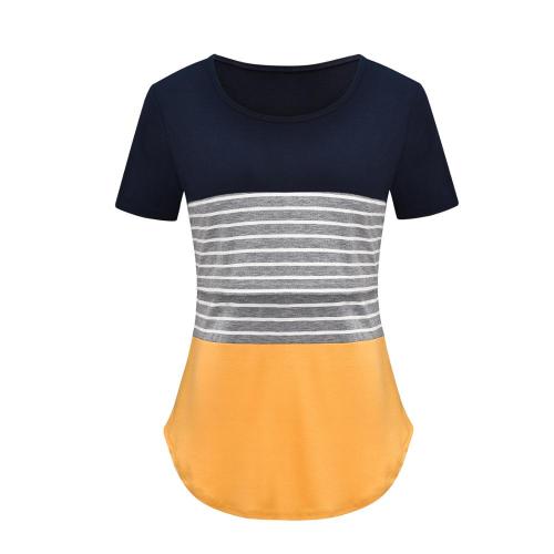 new European and American hot style pregnant women striped stitching short-sleeved breastfeeding top T-shirt