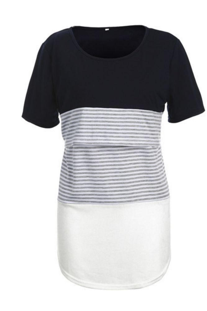 Black White Horizontal Stripe Shirt Street Fashion Women Short Sleeve Shirt Casual Wear Pullover Shirt