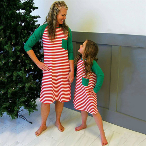 Family Matching Outfits Hot Sale Round Neck Stripe Long Sleeve Womens Christmas Mother Daughter