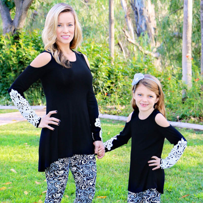 New Mother Daughter Dresses Long Sleeve Lace Long Dress Mother Daughter Clothes Mom