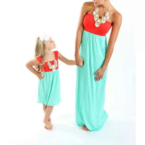 Stylish Bar Adult Baby Family Clothes Mommy Me Mother Baby Girl Daughter Dresses Sleeveless Open