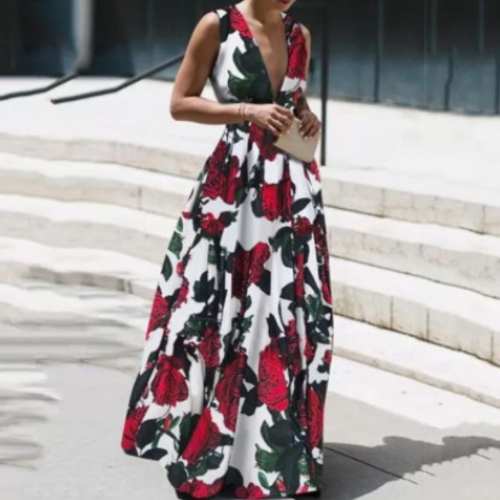 New Style Summer Trendy Sleeveless Deep V Neck Full Length Prom Dresses
