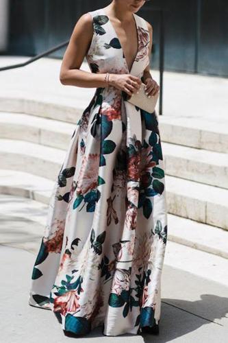 New Style Summer Trendy Sleeveless Deep V Neck Full Length Prom Dresses
