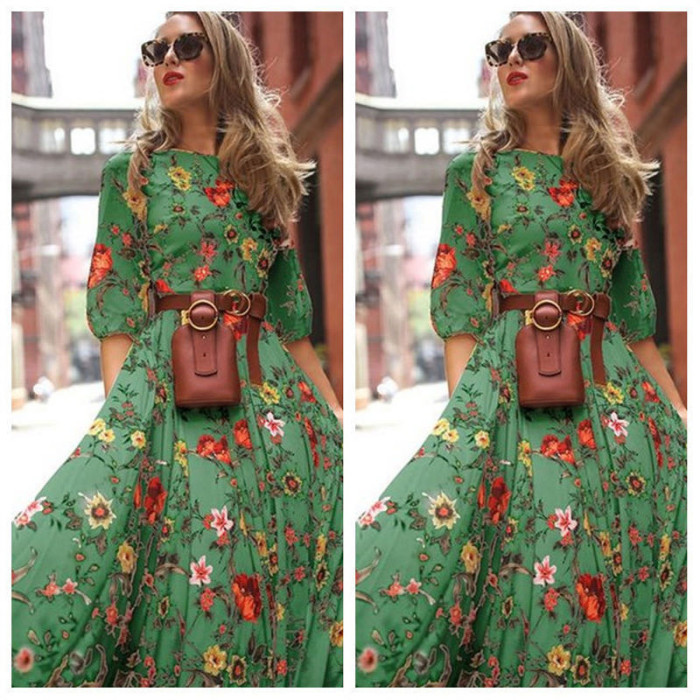 New Style  Women's Casual And Fresh Sweet  Chiffon Printed Wedding Guest Dresses