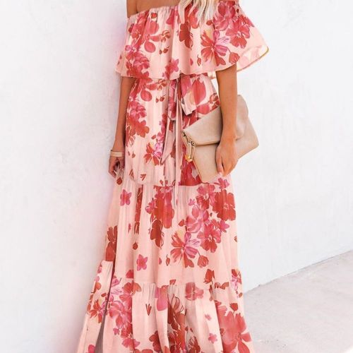 Chiffon Print Sexy Backless Ladies Wedding Guest Dress
