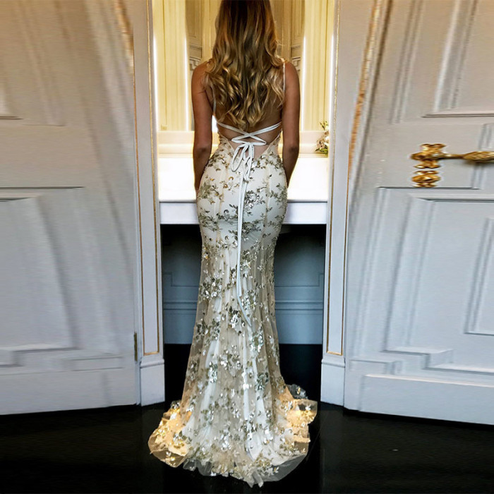 Sequined Skinny V-Neck Elegant Sexy  Wedding Guest Dresses