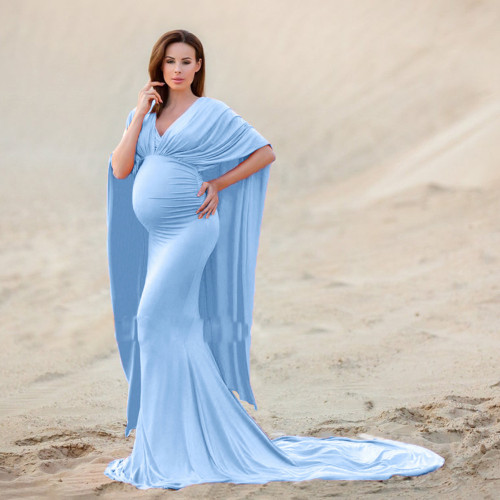 Cotton Pregnant Women V-neck Hem Split Trailing  Photoshoot Gowns