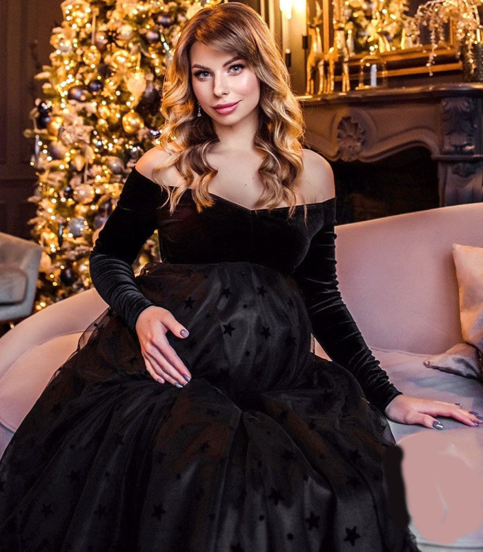 Black Sexy Tulle Pregnant Women  Photoshoot Gowns