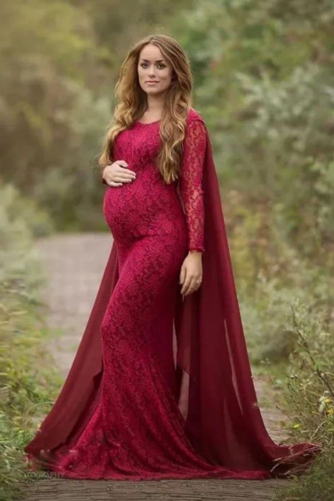 Chiffon Shawl Maternity Dresses For Photo Shoot Lace Fancy Pregnancy Dresses Elegence Pregnant Women Maxi Gown Photography Props