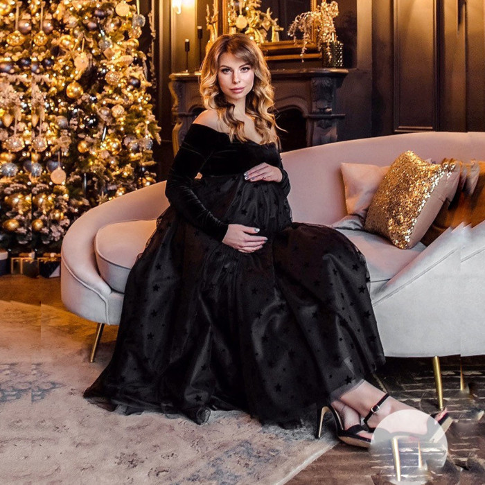 Black Sexy Tulle Pregnant Women  Photoshoot Gowns