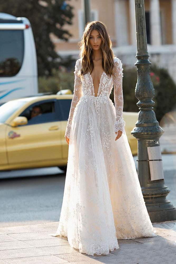 New Elegant Sexy Deep V Neck Backless Lace  Wedding Guest Dress