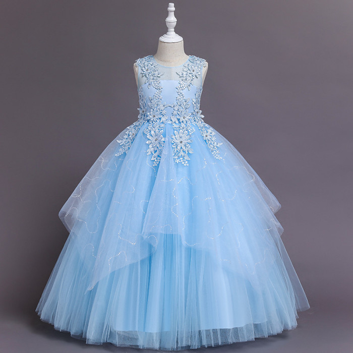 New Sequin Embroidered Elegant Children's Wedding  Girls Princess Dress