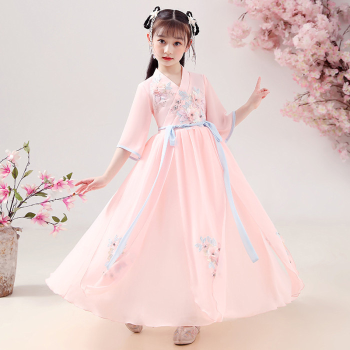 New Traditional Ancient Ethnic Children's Clothing Tang Dynasty Chinese Style Hanfu  Girls Princess Dress