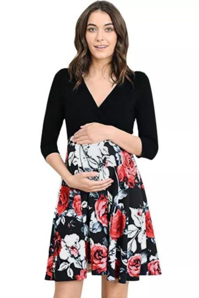 Best selling fashion summer new print V-neck dress explosion models breastfeeding pregnant women big swing skirt