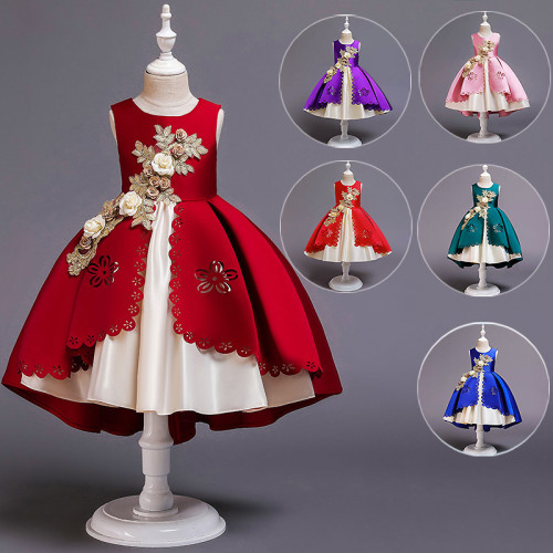 New Children's Hollow Embroidery Beauty Pageant Elegant Party Wedding  Girls Princess Dress