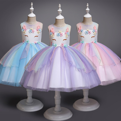 New Unicorn Dress Wedding Tufted  Girls Princess Dress