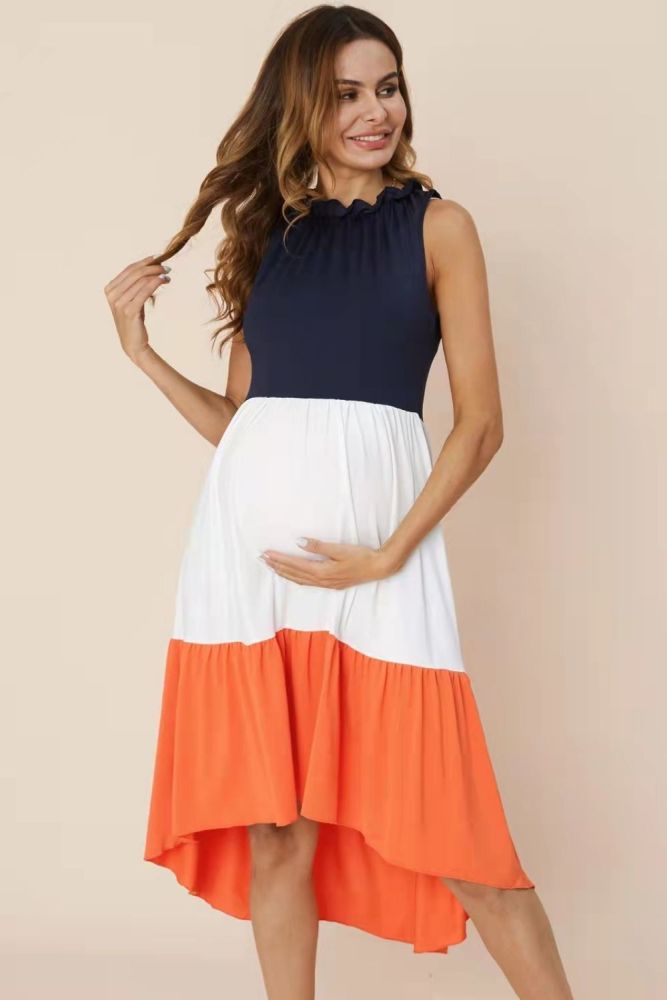 New Sleeveless Maternity Dress Patchwork Beach Casual Maxi Dresses