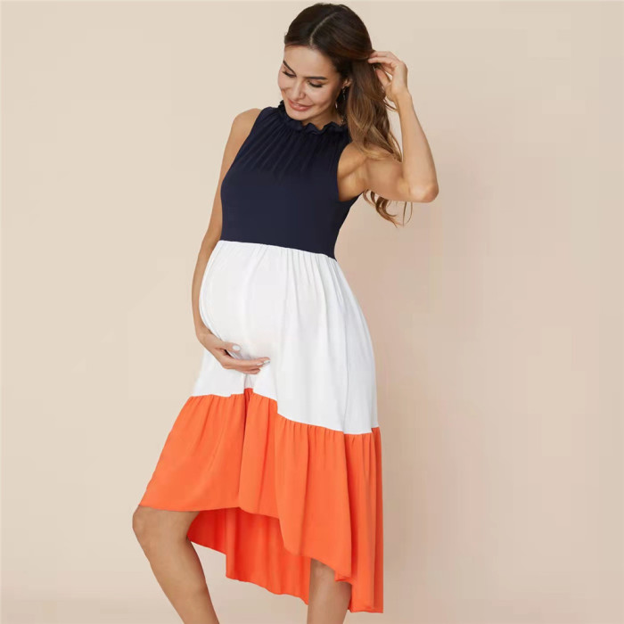 New Sleeveless Maternity Dress Patchwork Beach Casual Maxi Dresses