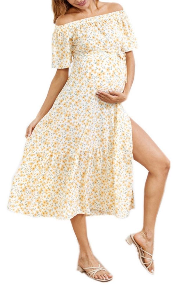 Maternity Off Shoulder Loose Floral  Maxi Dresses