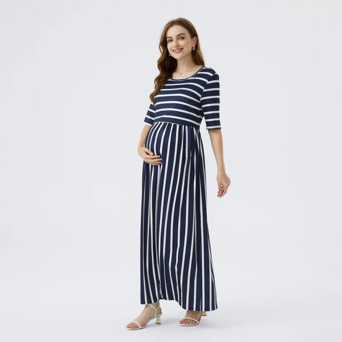 New Fashion Maternity Striped Round Neck Maxi Dresses