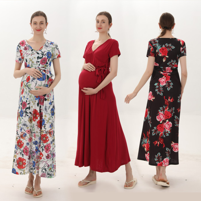 Maternity  Fashion Elegant V-neck Short Sleeve  Basic Dresses