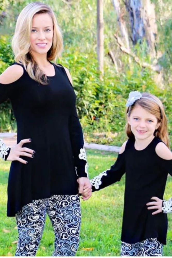 New Mother Daughter Dresses Long Sleeve Lace Long Dress Mother Daughter Clothes Mom