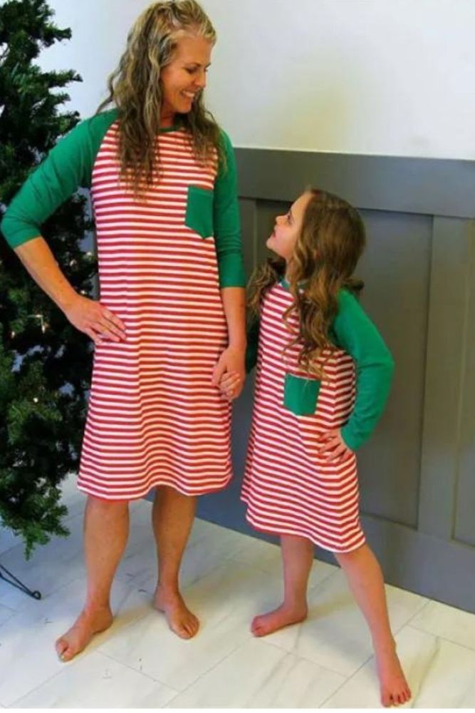 Family Matching Outfits Hot Sale Round Neck Stripe Long Sleeve Womens Christmas Mother Daughter