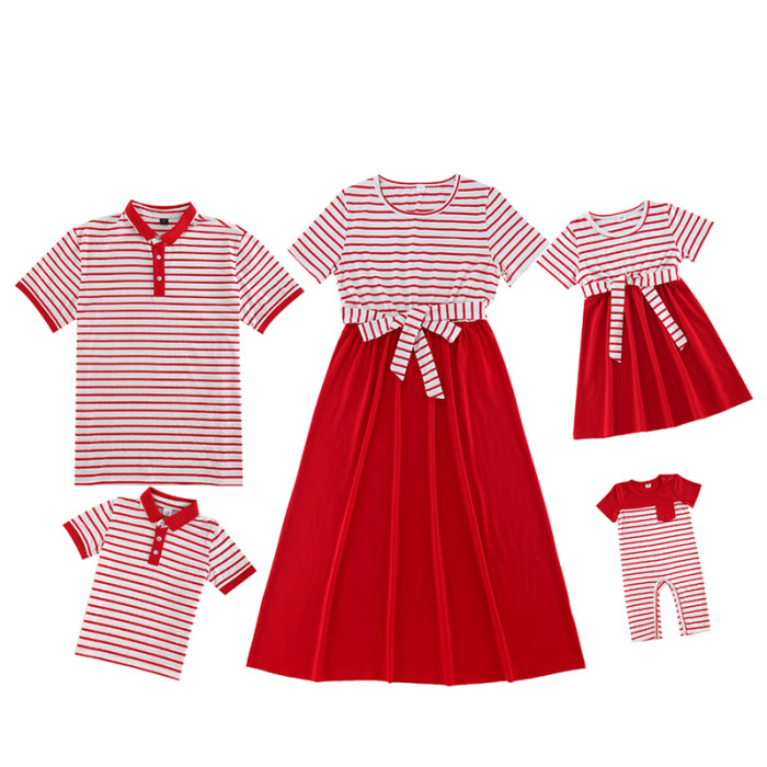 Matching Apparel Striped Bow Button T-Shirt Casual   Family Looks
