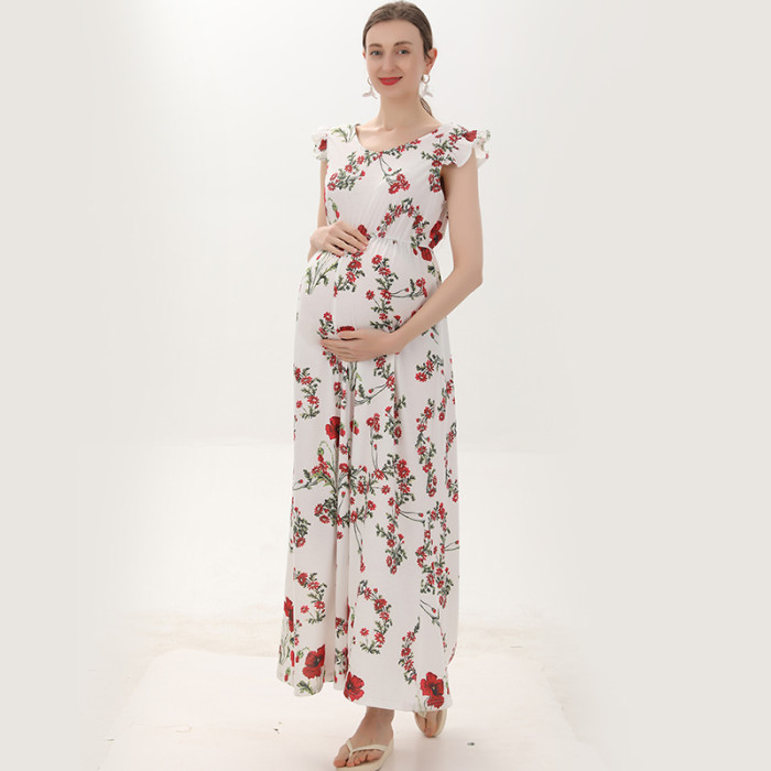 Maternity Dress V-neck White Print  Basic Dresses