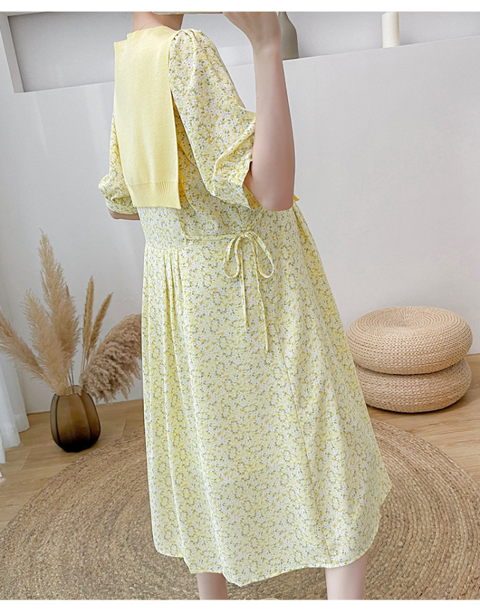 Fashion Cape Floral Maternity Dress Chiffon Short Sleeve Loose  Basic Dresses