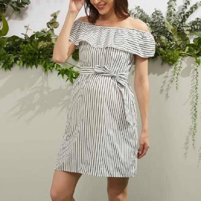 Maternity Stripe Short Sleeve  Basic Dresses