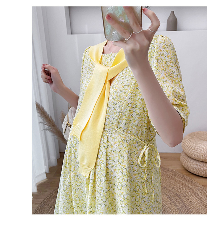 Fashion Cape Floral Maternity Dress Chiffon Short Sleeve Loose  Basic Dresses