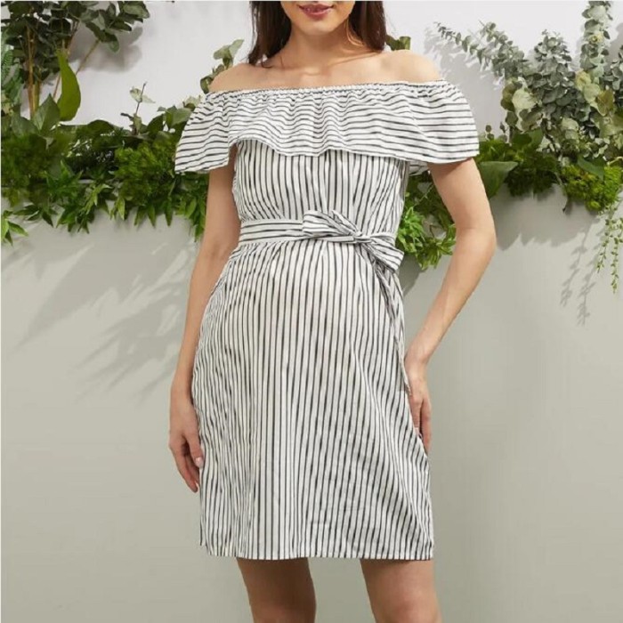 Maternity Stripe Short Sleeve  Basic Dresses