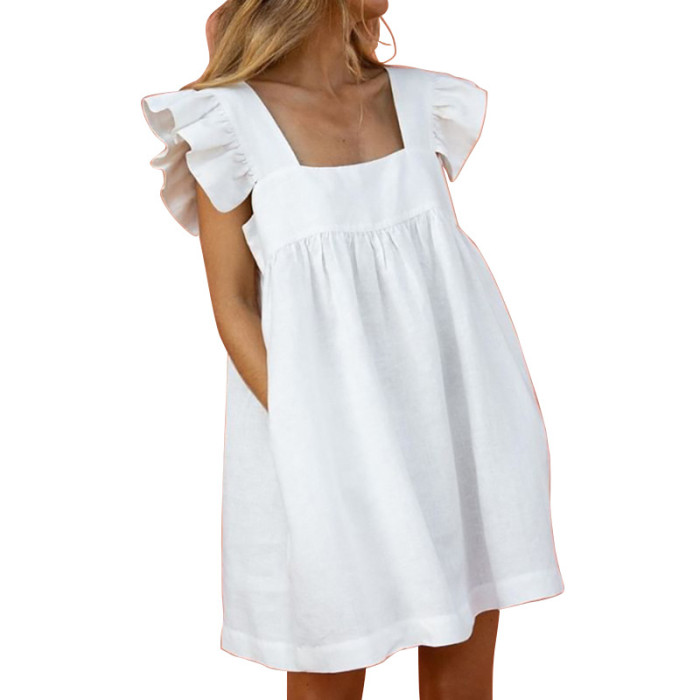 Maternity Elegant Square Collar Puffles Sleeve Solid Mini  Basic Dresses