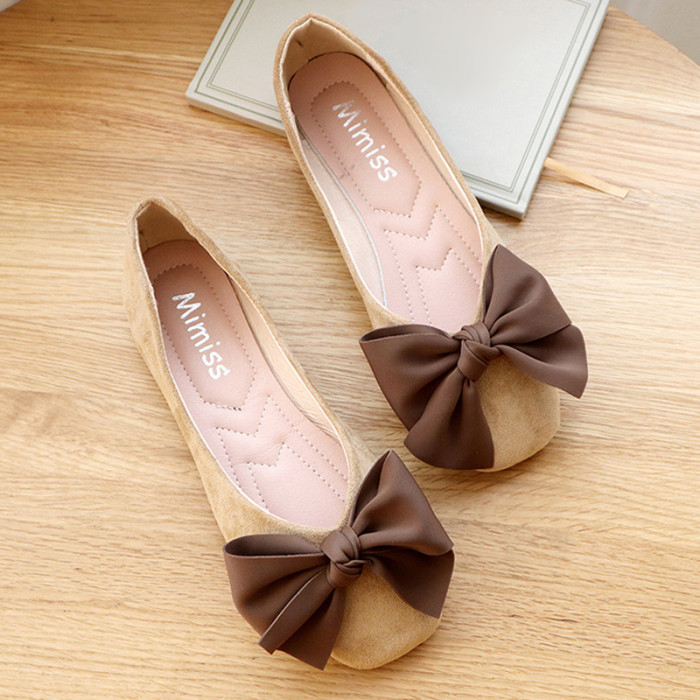 women's Bow Leather Ballet Shallow Casual Step Flat Shoes