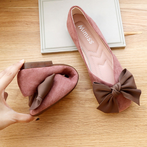 women's Bow Leather Ballet Shallow Casual Step Flat Shoes