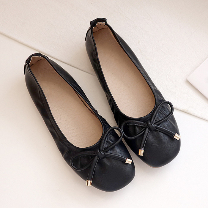 Women's Leather Ballerina Loafers Rubber Flats