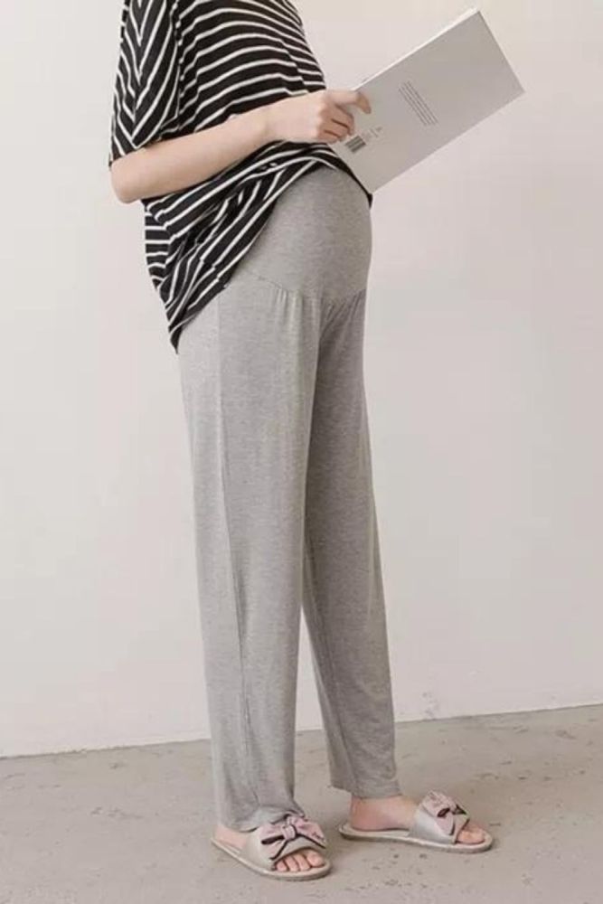 Emotion Moms Women Maternity Trousers High Waisted Pregnant Modal Pants Loose Straight Cut Soft Maternity Capris Wear