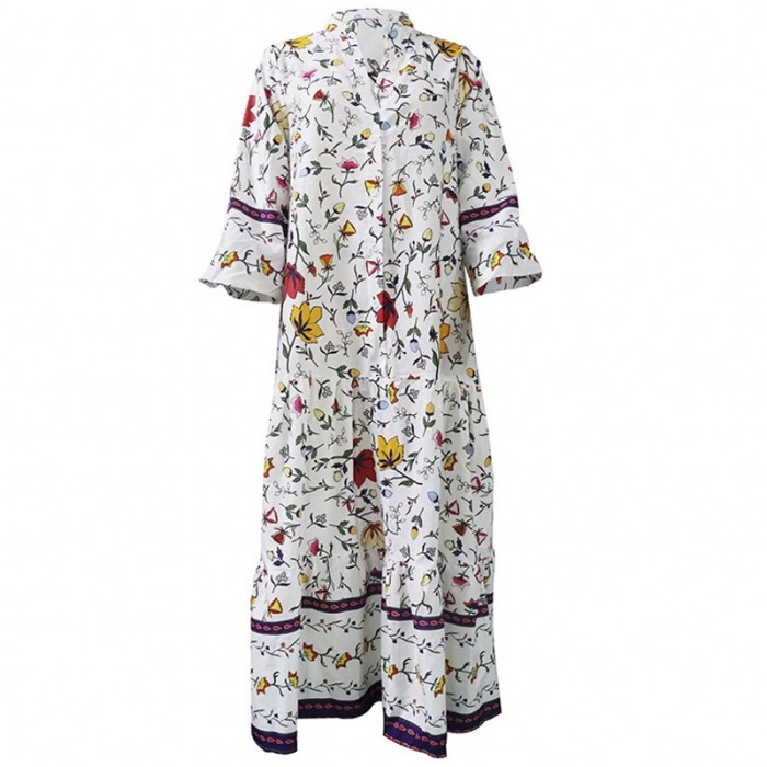 Maternity Short-Sleeved Loose Casual Outfits Printed Bohemian  Midi+Maxi Dresses