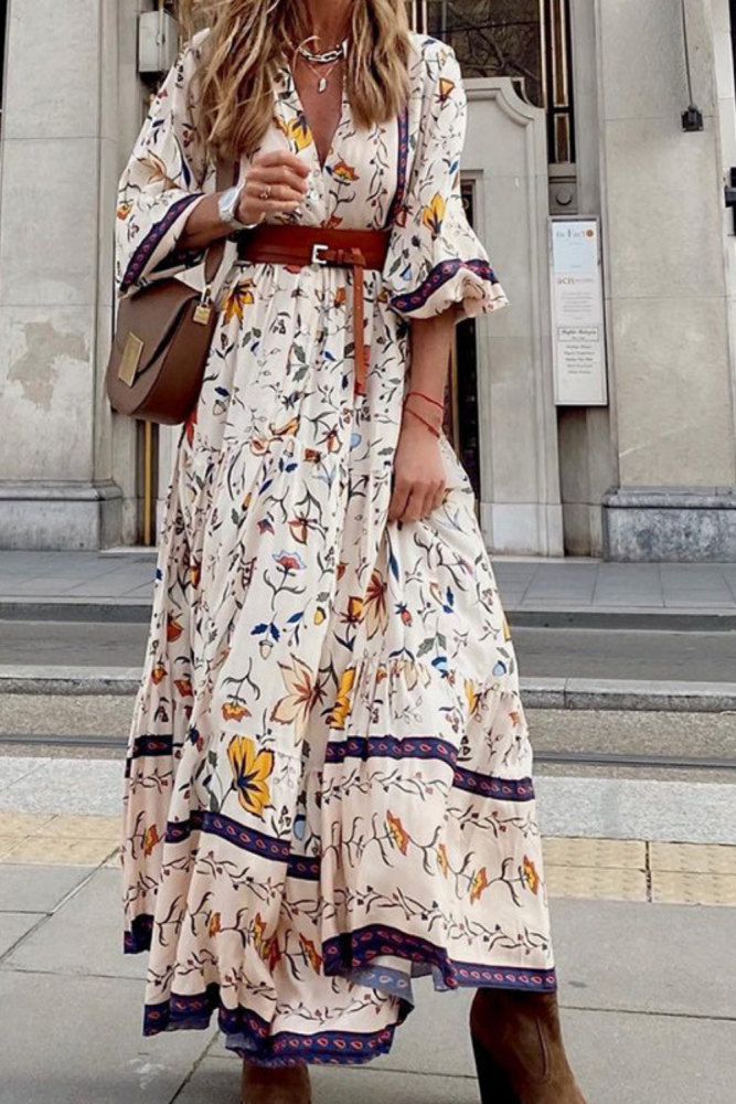 Maternity Short-Sleeved Loose Casual Outfits Printed Bohemian  Midi+Maxi Dresses