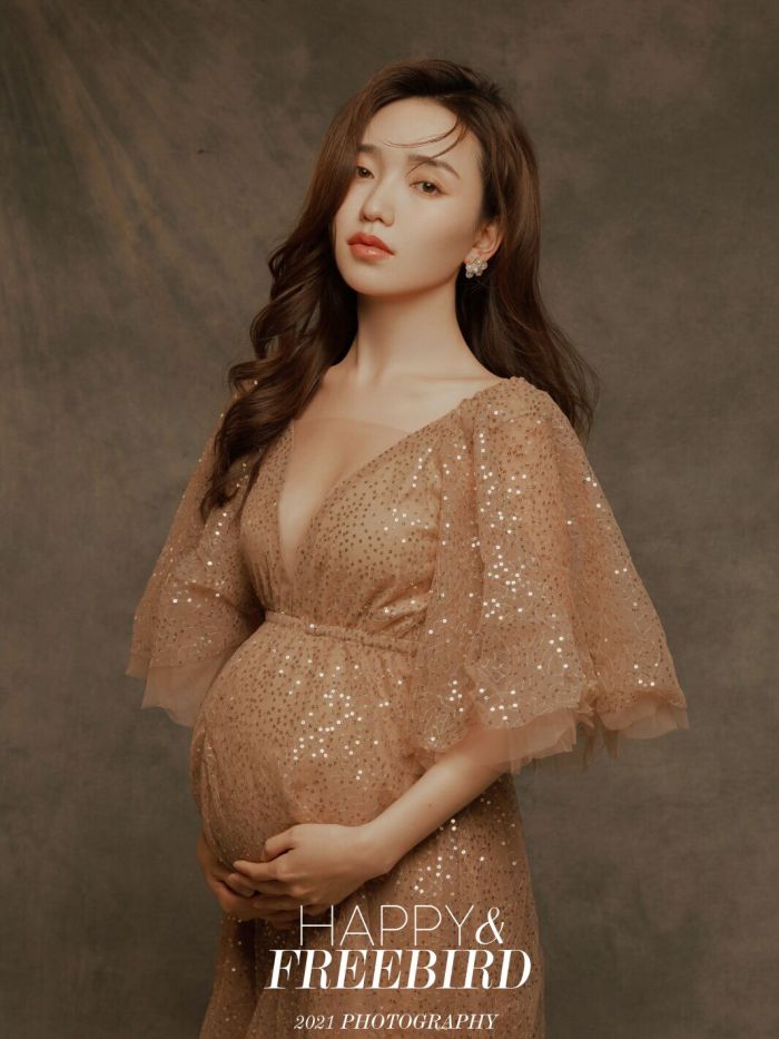 Women Photography Props Perspective Maternity Full Sleeves  Photoshoot Gowns