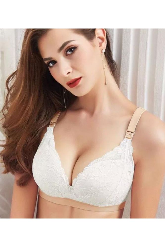 Sexy nursing bra for pregnant women cotton lining maternity set clothes lace underwear wire free upper open front clasp bras